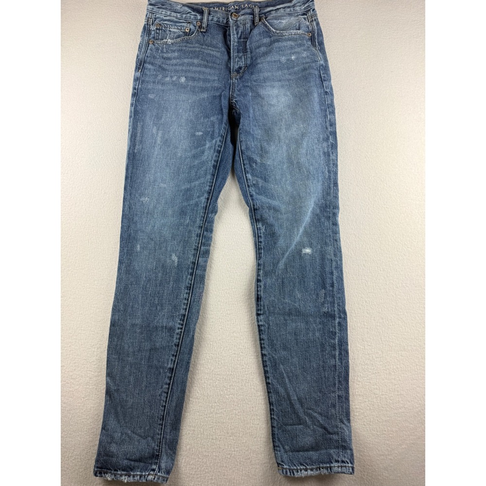 American Eagle Hi-Rise Girlfriend Jeans Women's 6 Long Medium Wash Blue
